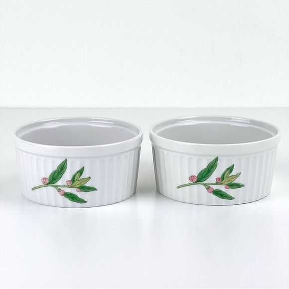 Shafford Herbs & Spices Set of 2 Ceramic Ramekins Baking Dishes 4" Botanical Art - Picture 1 of 8